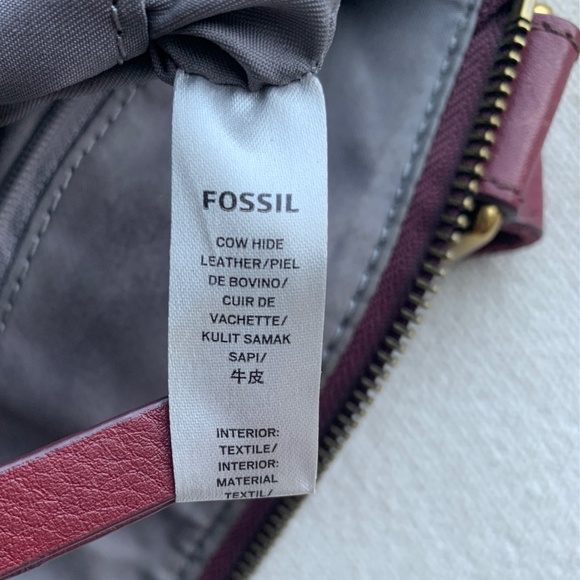 FOSSIL Maroon Leather Crossbody Bag Purse - Picture 8 of 9